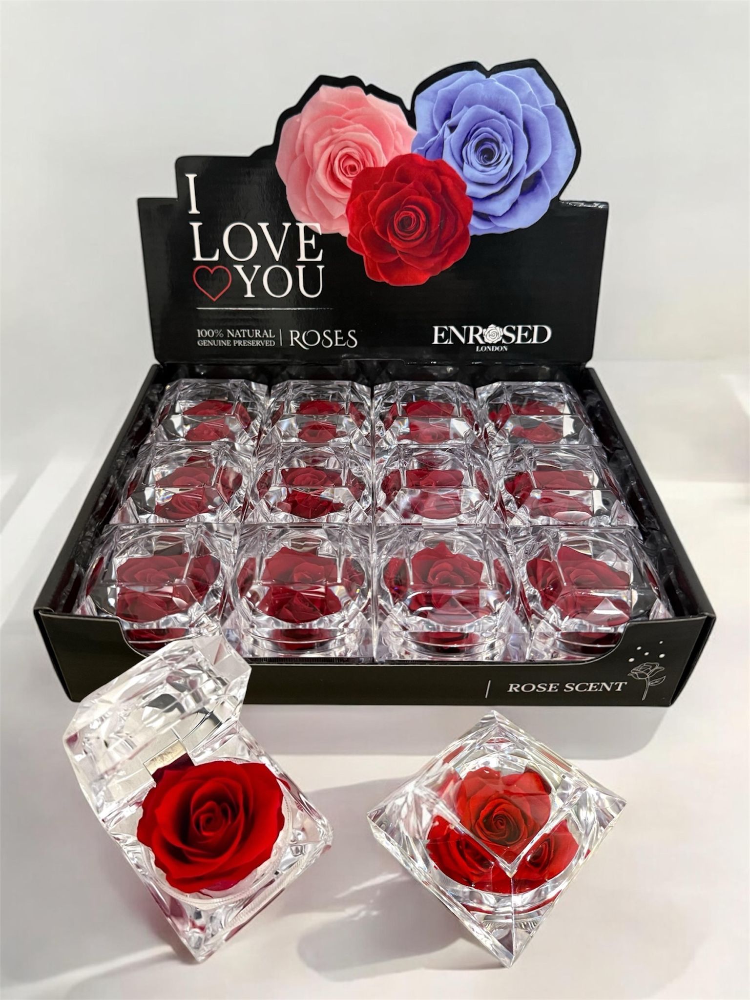 Roos in diamant met display